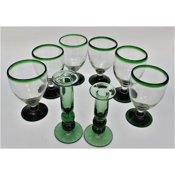 6 Mexican Hand Blown Margarita Glasses Plus