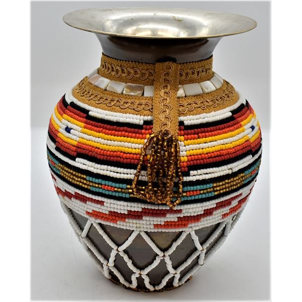 Sioux Hand Beaded Pottery Barn Metal Vase