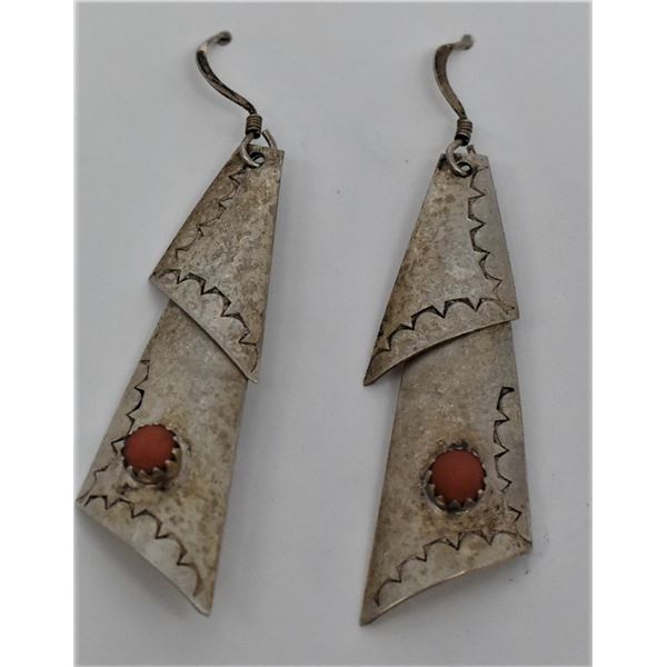 Estate Vintage Navajo Sterling Coral Earrings