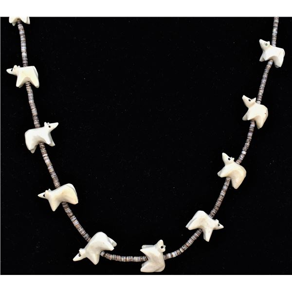 Navajo Bear Fetish & Pen Shell Heishi Necklace