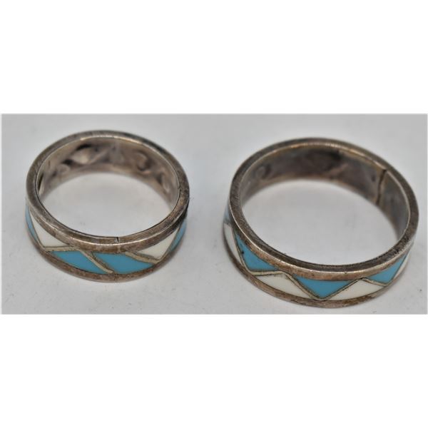 2 Native American Navajo Inlay Wedding Bands