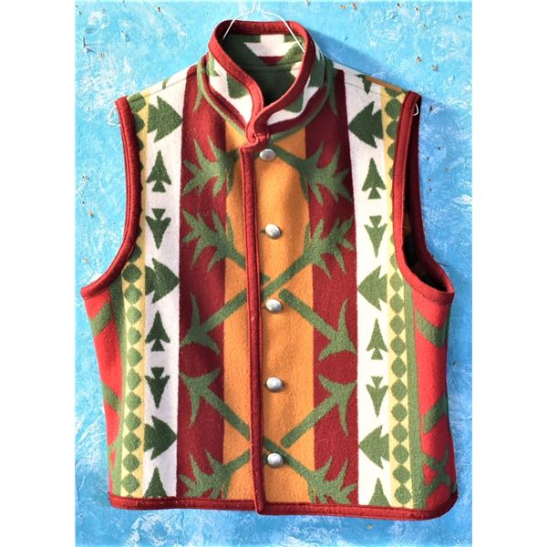 Southwestern Wool Reversible Vest, Concho Buttons