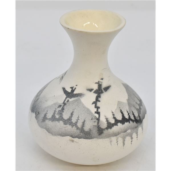 Stenciled NW Coast Designs on Pottery Vase