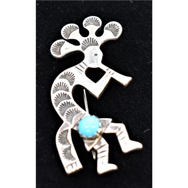 Navajo Sterling Turquoise Kokopelli Pin Pendant