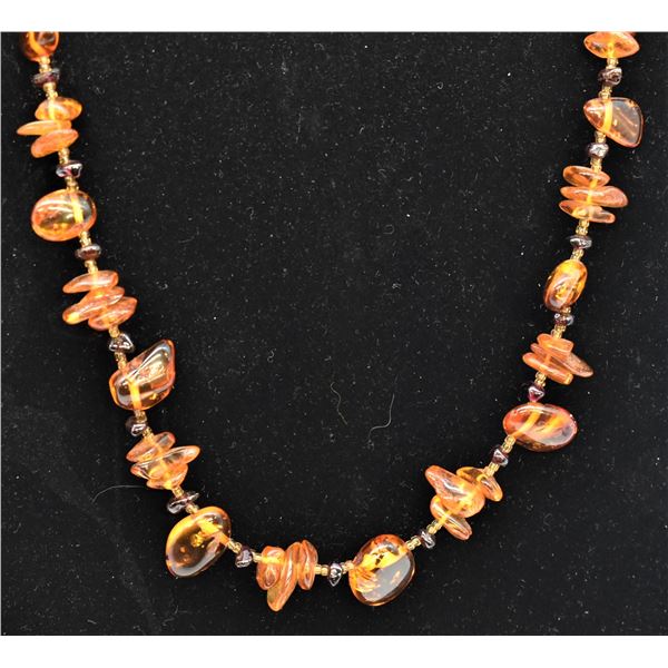 Estate Baltic Amber and Garnet Nugget Necklace