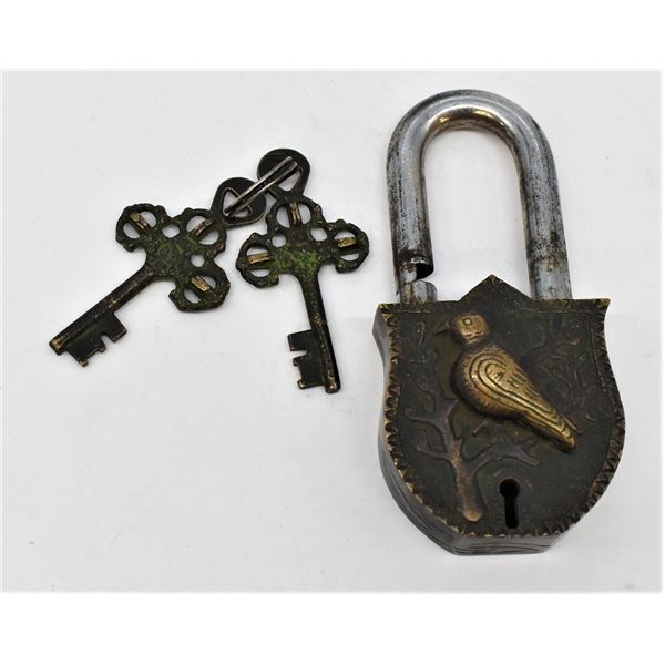 Vintage Scottish Embossed Brass Padlock w/ Keys