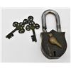 Image 1 : Vintage Scottish Embossed Brass Padlock w/ Keys