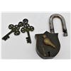 Image 2 : Vintage Scottish Embossed Brass Padlock w/ Keys