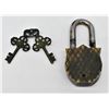 Image 3 : Vintage Scottish Embossed Brass Padlock w/ Keys