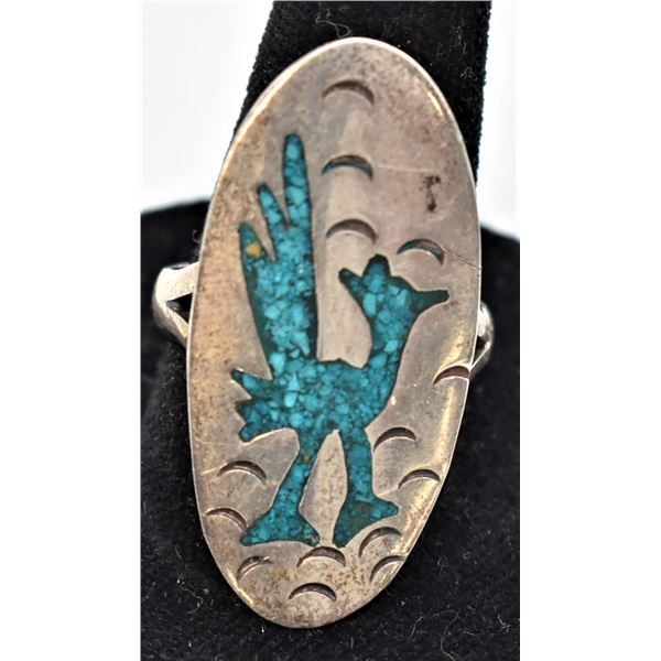 Vintage Navajo Sterling Chip Inlay Turquoise Ring