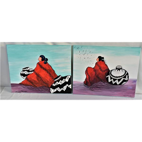 2 Original Sioux Acrylic Paintings, Kills Thunder