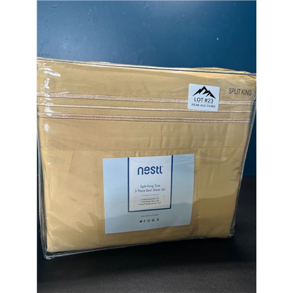 Lot of 1 Nestl 5PC Bed Sheet Set - Split King Size - Gold Colour