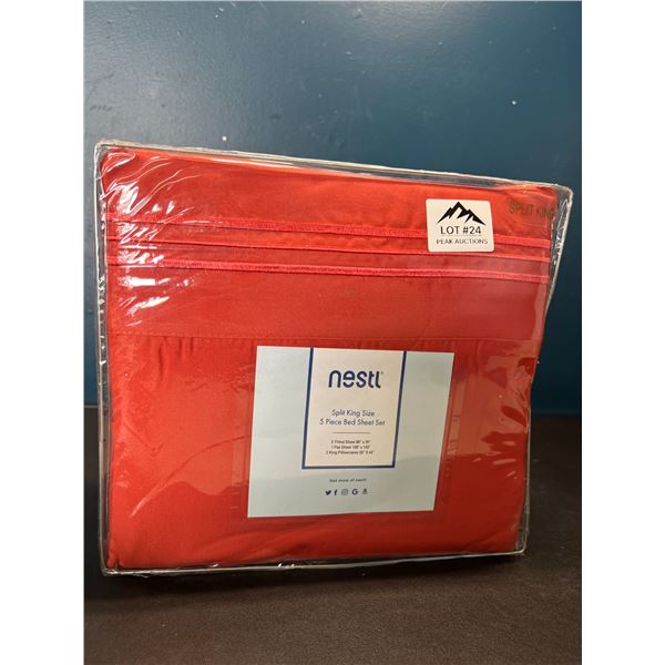 Lot of 1 Nestl 5PC Bed Sheet Set - Split King Size - Orange Colour