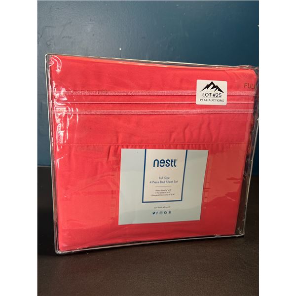 Lot of 1 Nestl 4PC Bed Sheet Set - Full Size - Coral Pink