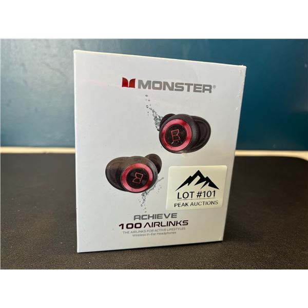 Lot of 1 MONSTER Achieve 100 Airlink Wireless Bluetooth Earbuds - Brand New Sealed!