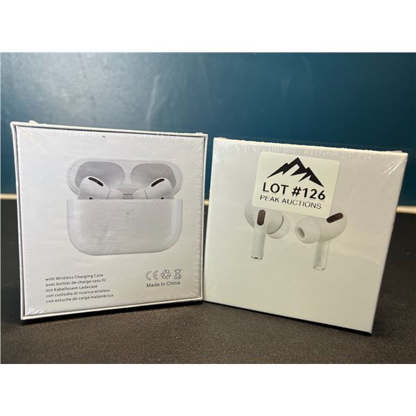 Lot of 2 Pairs of True Wireless Earbuds w/ Wireless Charging Case - White