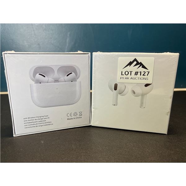 Lot of 2 Pairs of True Wireless Earbuds w/ Wireless Charging Case - White