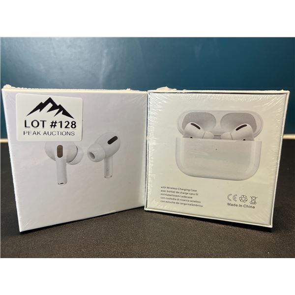 Lot of 2 Pairs of True Wireless Earbuds w/ Wireless Charging Case - White