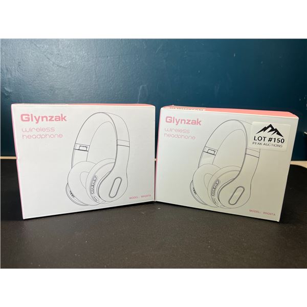 Lot of 2 Glynzak Wireless Bluetooth Over Ear Headphones - 65hr music/talk time! - Rose Gold