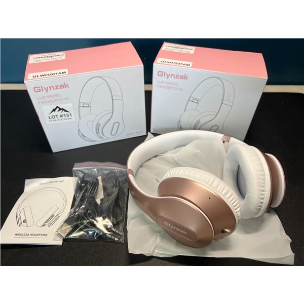 Lot of 2 Glynzak Wireless Bluetooth Over Ear Headphones - 65hr music/talk time! - Rose Gold