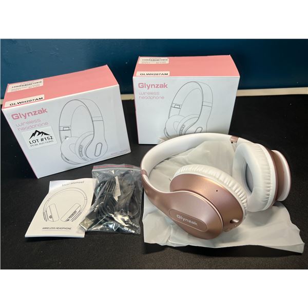 Lot of 2 Glynzak Wireless Bluetooth Over Ear Headphones - 65hr music/talk time! - Rose Gold