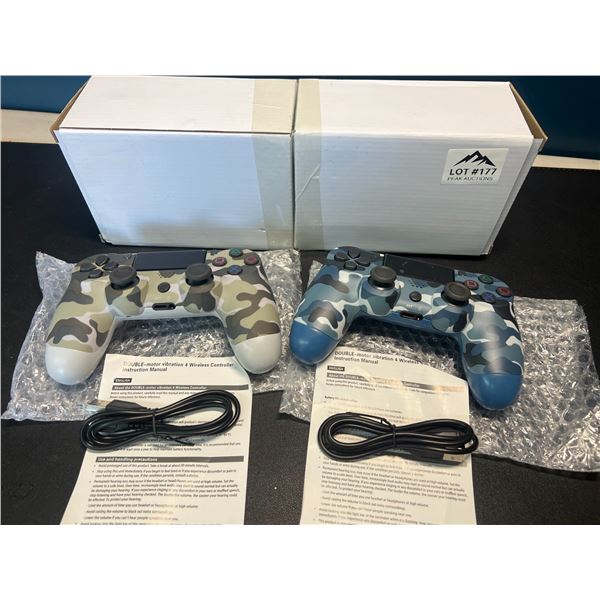 Lot of 2 Wireless Double-Shock Controllers For Playstation 4 (PS4) - Camo Design (Blue+Green)