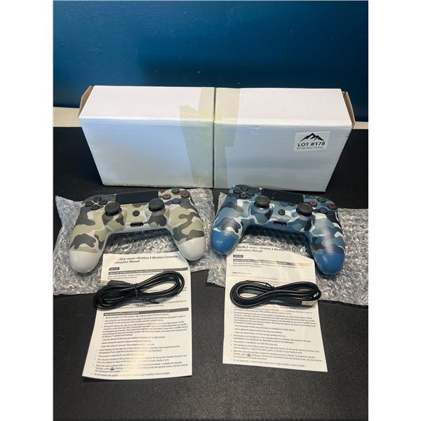 Lot of 2 Wireless Double-Shock Controllers For Playstation 4 (PS4) - Camo Design (Blue+Green)