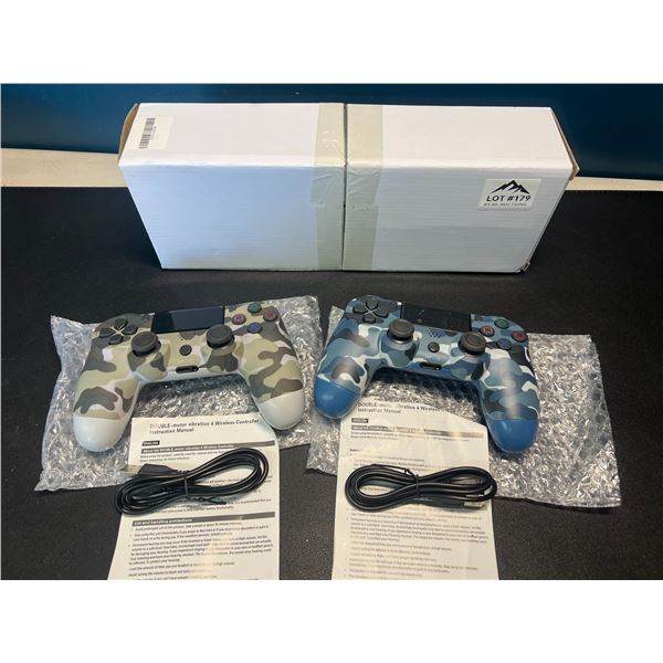 Lot of 2 Wireless Double-Shock Controllers For Playstation 4 (PS4) - Camo Design (Blue+Green)