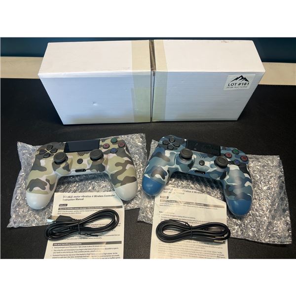 Lot of 2 Wireless Double-Shock Controllers For Playstation 4 (PS4) - Camo Design (Blue+Green)