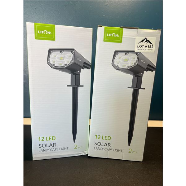Lot of 2 Boxes of Litom 12LED Solar Landscape Lights - 2PCS Per Box (4 Lights Total)