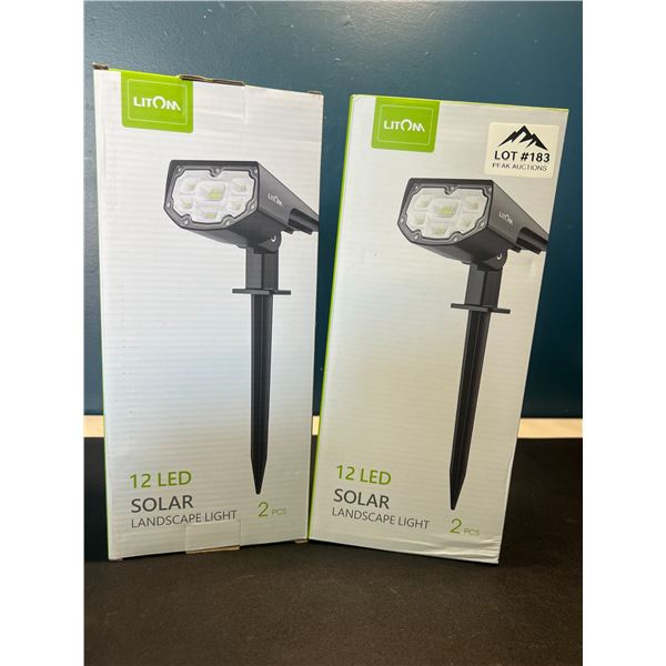 Lot of 2 Boxes of Litom 12LED Solar Landscape Lights - 2PCS Per Box (4 Lights Total)