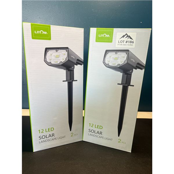 Lot of 2 Boxes of Litom 12LED Solar Landscape Lights - 2PCS Per Box (4 Lights Total)