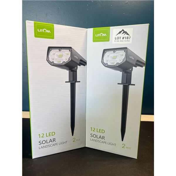 Lot of 2 Boxes of Litom 12LED Solar Landscape Lights - 2PCS Per Box (4 Lights Total)