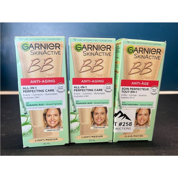 Lot of 3 Boxes of Garnier SkinActive Anti-Aging BB Cream Foundation - Light/Medium