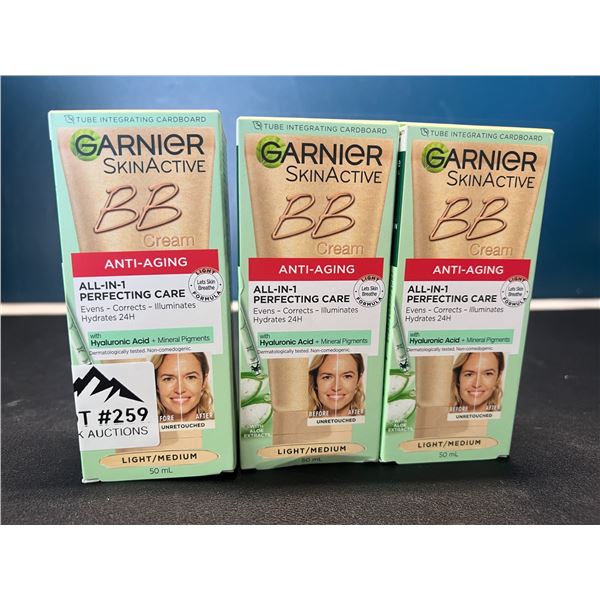 Lot of 3 Boxes of Garnier SkinActive Anti-Aging BB Cream Foundation - Light/Medium