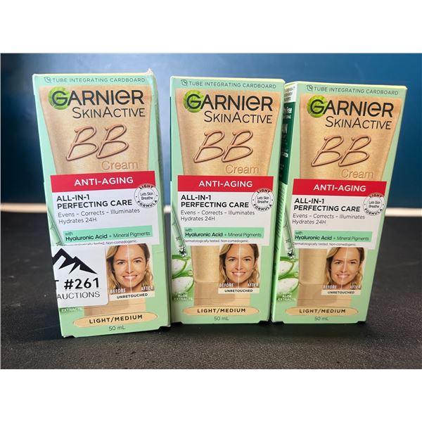 Lot of 3 Boxes of Garnier SkinActive Anti-Aging BB Cream Foundation - Light/Medium