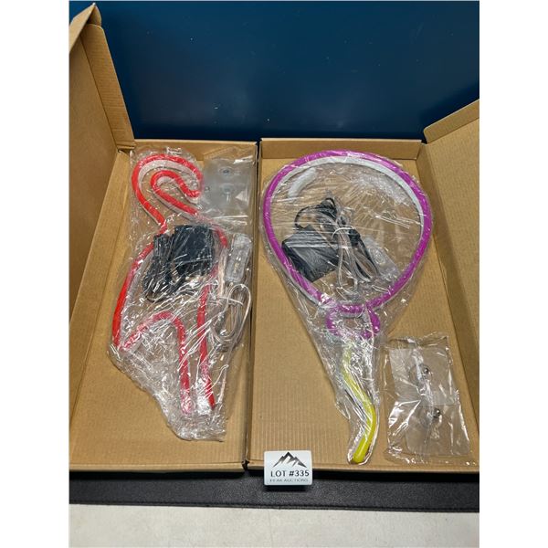 Lot of 2 LED Neon Wall Lights - Flamingo & Balloon