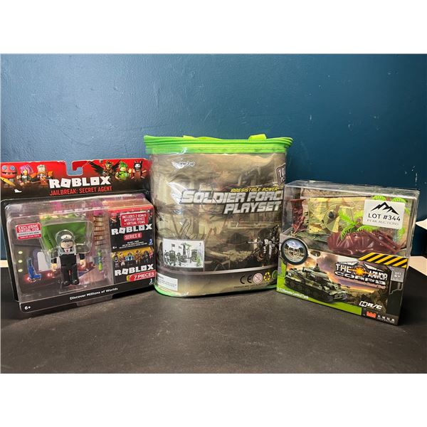 Lot of 3 Assorted Kids Toys - Roblox, Soldiers, & R/C Tank