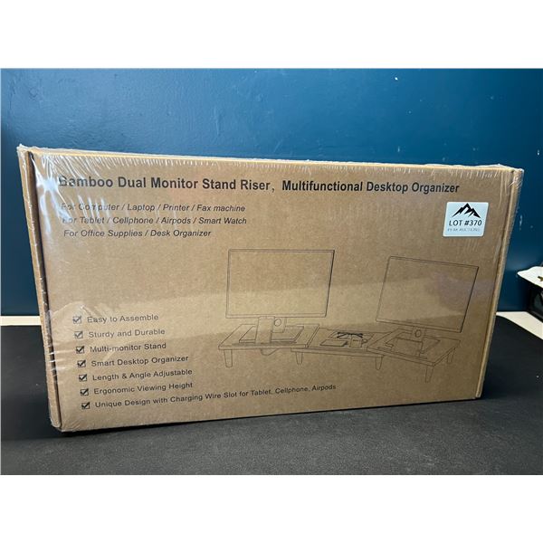 Lot of 1 Bamboo Dual Monitor Stand Riser - Multifunctional Desktop Organizer