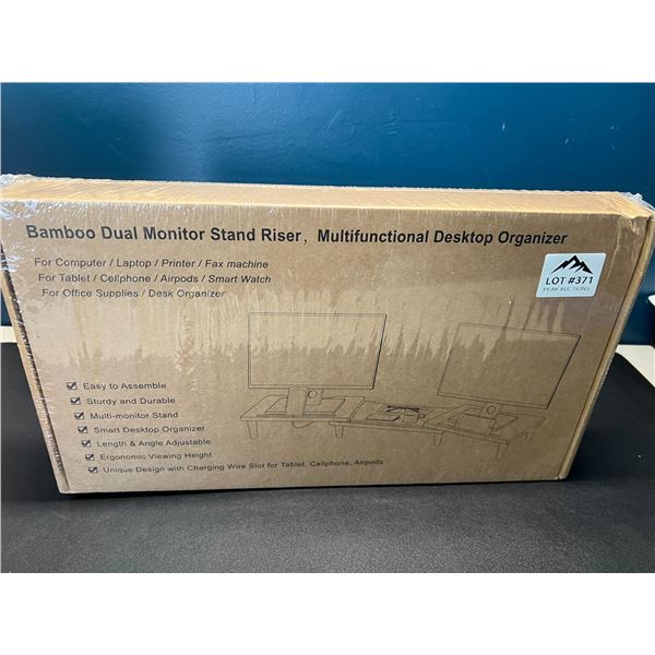 Lot of 1 Bamboo Dual Monitor Stand Riser - Multifunctional Desktop Organizer