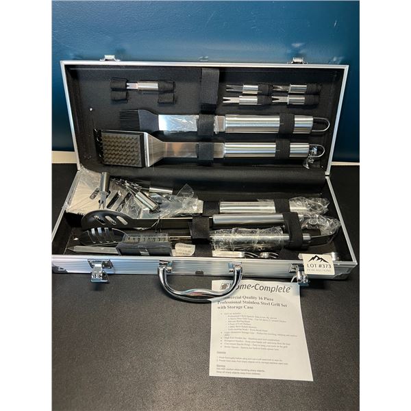 Lot of 1 Professional Stainless Steel BBQ Grill Tool Set w/ Storage Case - 16 PCS