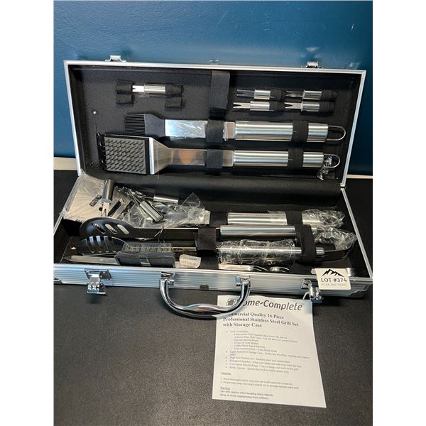 Lot of 1 Professional Stainless Steel BBQ Grill Tool Set w/ Storage Case - 16 PCS