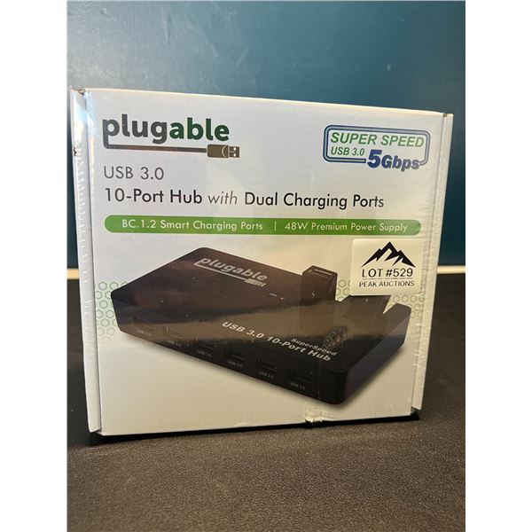 Lot of 1 USB 3.0 10-Port Hub w/ Dual Charging Ports