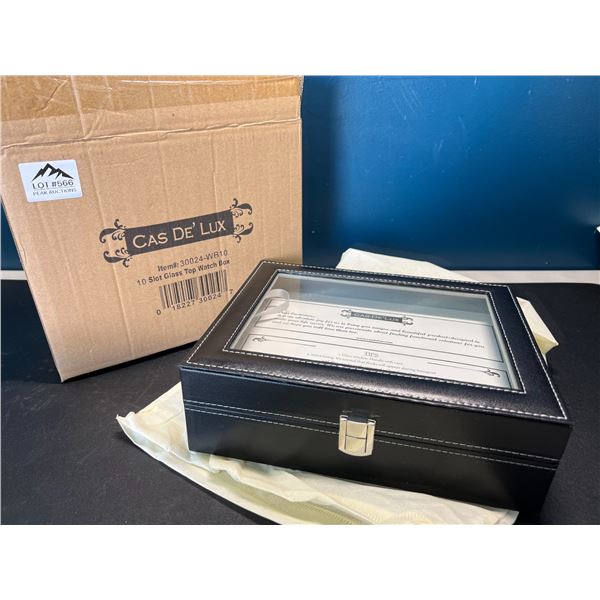 Lot of 1 Cas De Lux - 10 Slot Glass Top Watch Box