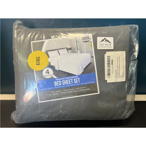 Lot of 1 King Size Grey Sheet Set - 4PCS
