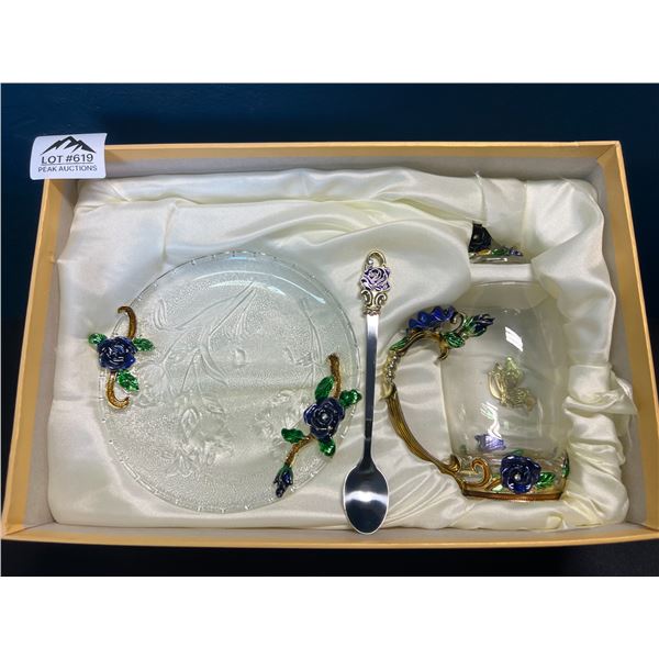 Lot of 1 Glass Butterfly Tea Set - Beautiful 4PC Set