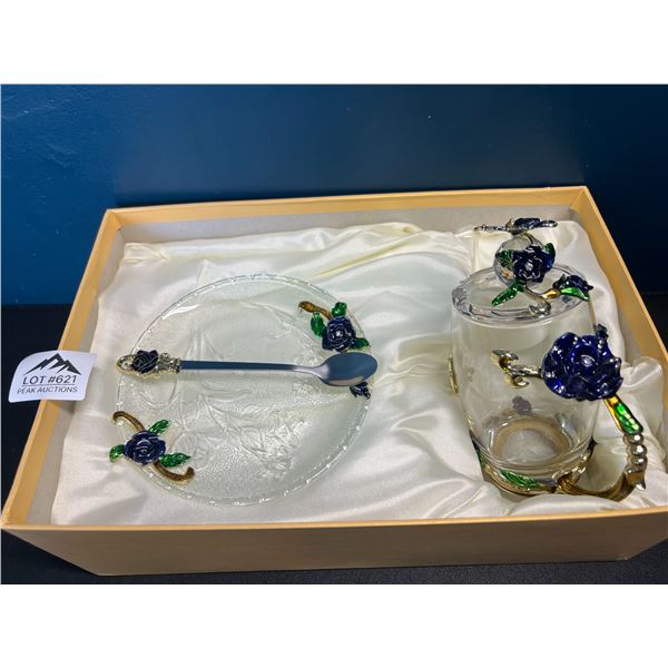 Lot of 1 Glass Butterfly Tea Set - Beautiful 4PC Set