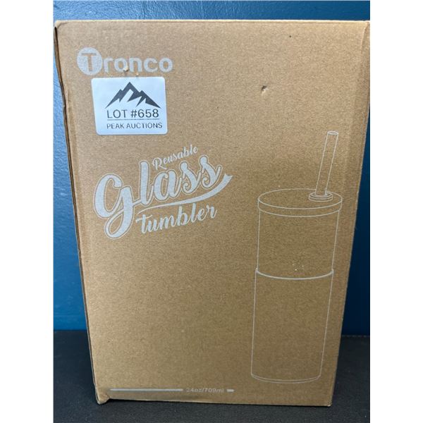 Lot of 1 Box of Tronco Reusabe Glass Tumblers and Straws - 2 Pack