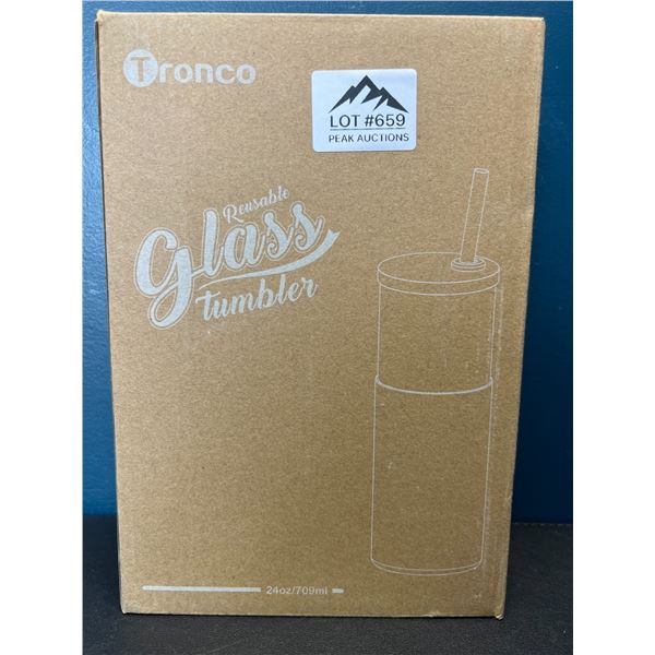 Lot of 1 Box of Tronco Reusabe Glass Tumblers and Straws - 2 Pack
