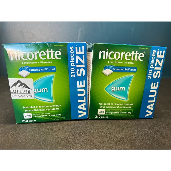 Lot of 2 Boxes of Nicorette Gum; Quit Smoking Aid - Value Size Boxes; 210 PCS per box! Extreme Mint